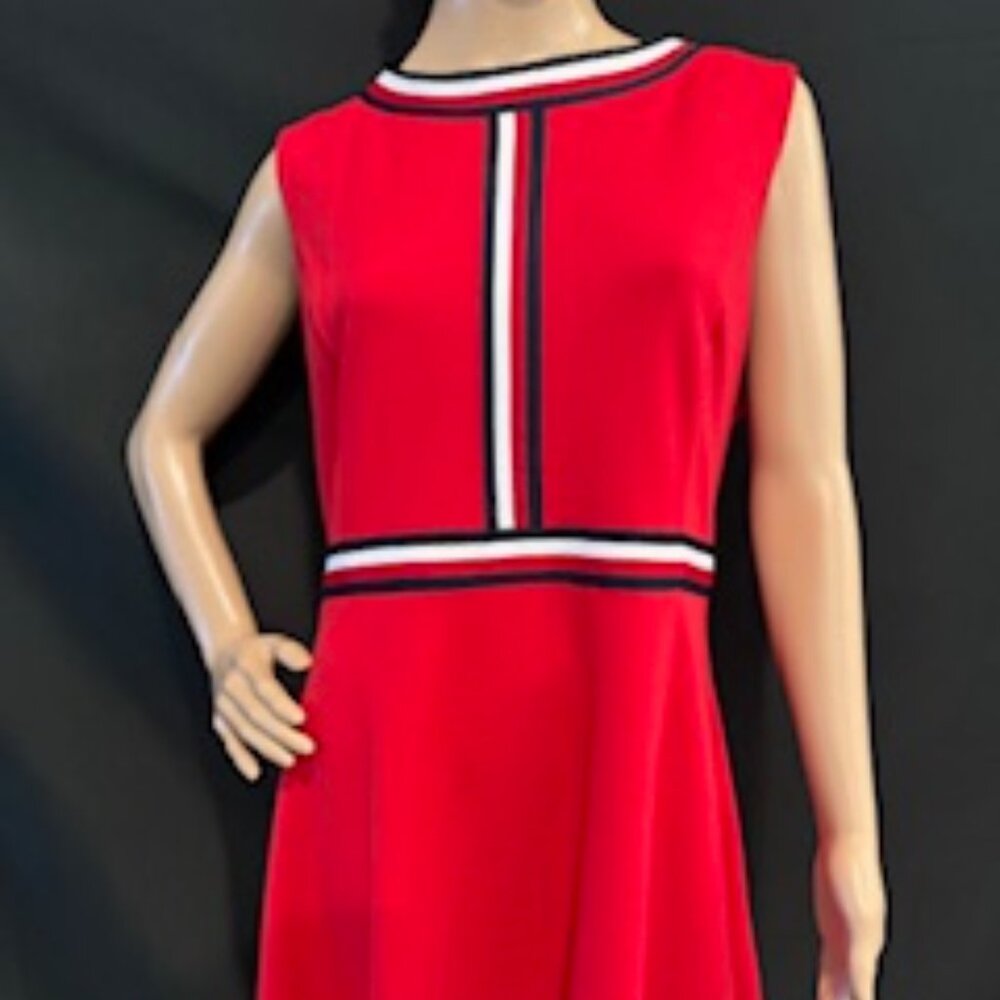 Tommy Hilfiger Red Fit Scuba Flare Dress 12 (Red)